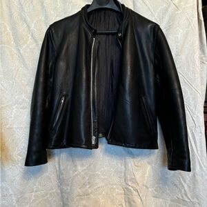 Black Leather Jacket with Zipper Closure